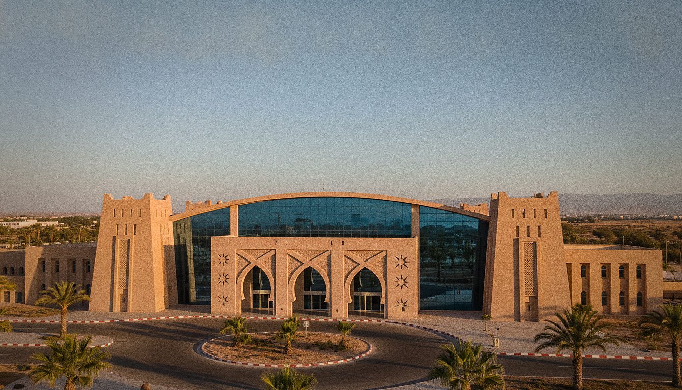 Façade du terminal de l'Aéroport d'Agadir-Al Massira sous le soleil