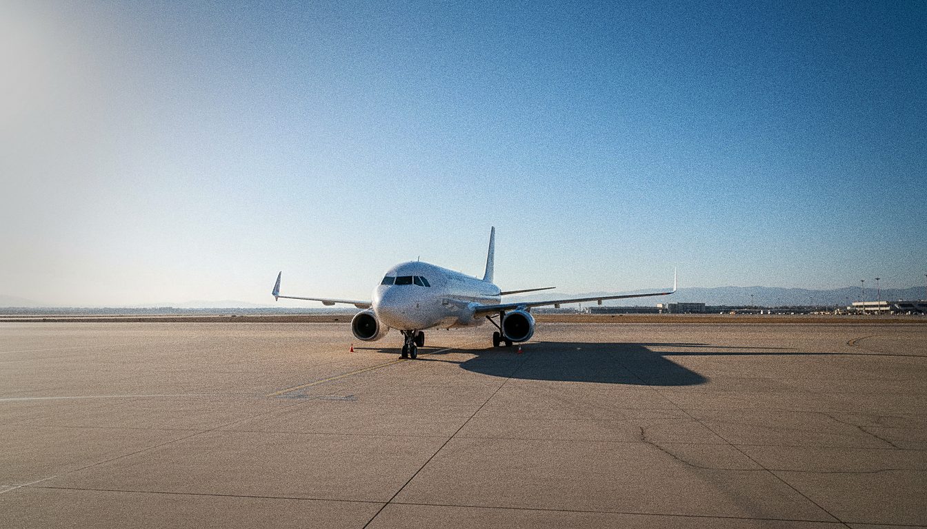 Avion sur le tarmac de l'Aéroport d'Agadir sous un ciel dégagé
